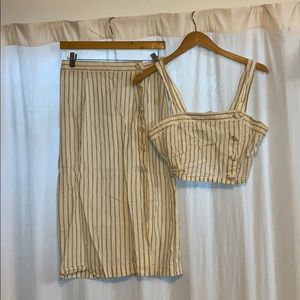Linen blend striped buttoned skirt & crop top set